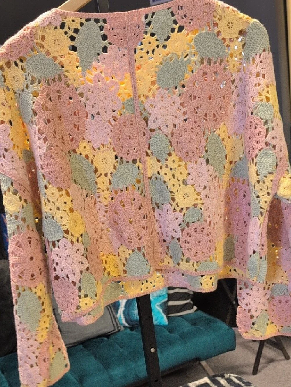 Mango Crochet Floral Knit Top in Peach and Yellow - Picture 8 of 12